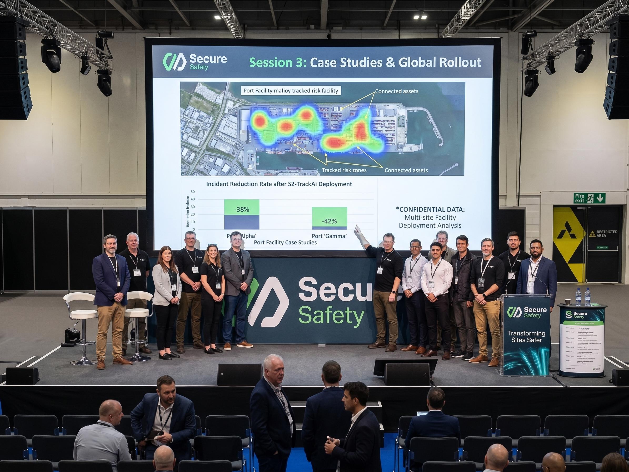 The SecureSafety team on stage at a major industry event